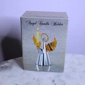 Silver Gold Plated Brass Angel Candle Holder Christmas Decor Retro Old Stock Vtg